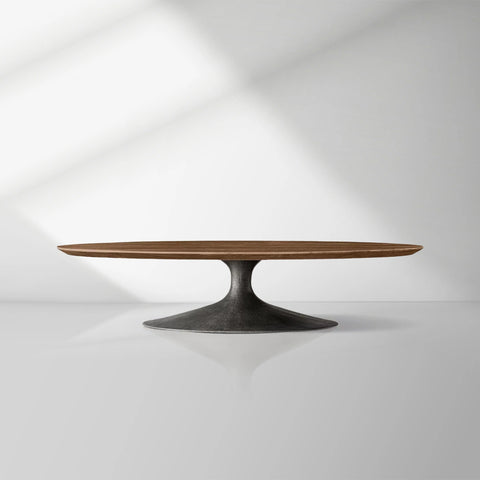 Aero Mid-Century Wood Oval Coffee Table with Steel Base