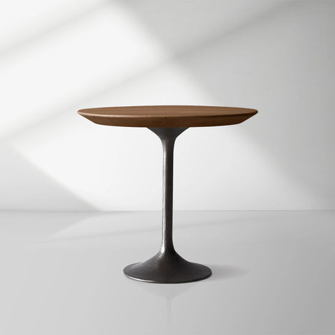 Aero Mid-Century Wood Round Side Table with Steel Base