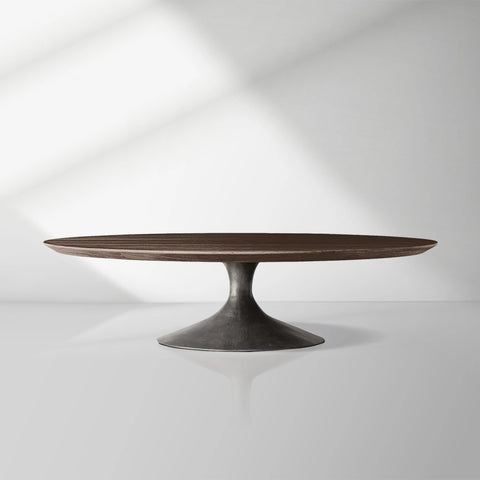 Aero Mid-Century Wood Round Coffee Table with Steel Base
