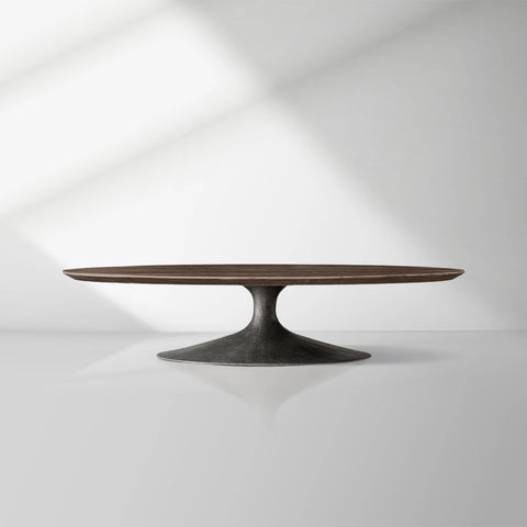 Aero Mid-Century Wood Oval Coffee Table with Steel Base