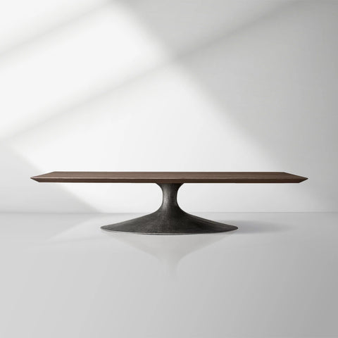 Aero Mid-Century Modern Wood Coffee Table with Cast Steel Base