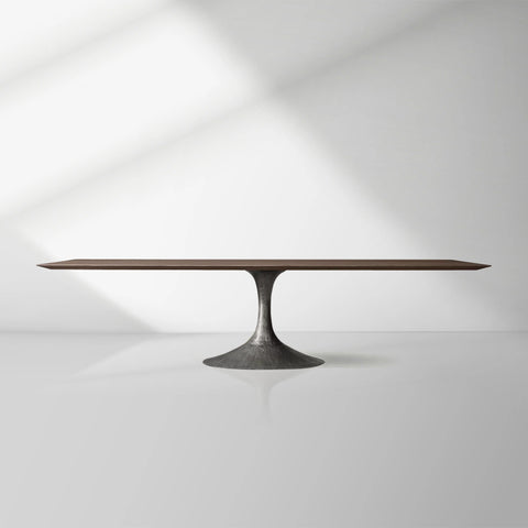 Aero Wood Rectangle Dining Table with Matte Steel Base