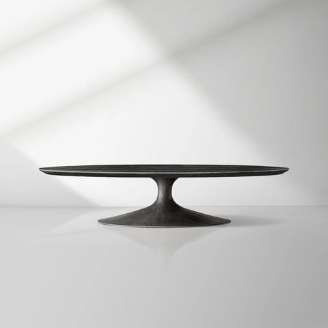 Aero Mid-Century Wood Oval Coffee Table with Steel Base