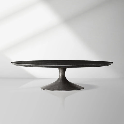 Aero Mid-Century Wood Round Coffee Table with Steel Base