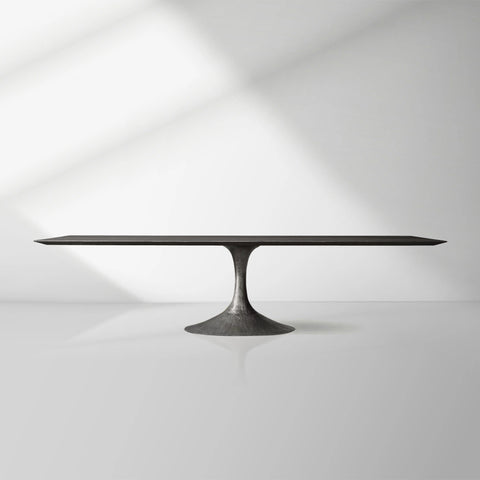 Aero Wood Rectangle Dining Table with Matte Steel Base
