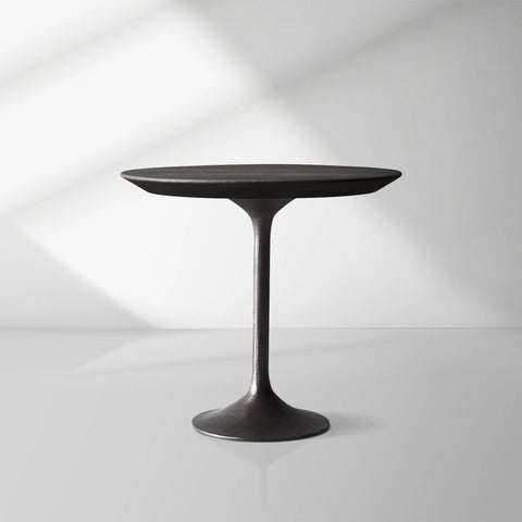 Aero Mid-Century Wood Round Side Table with Steel Base
