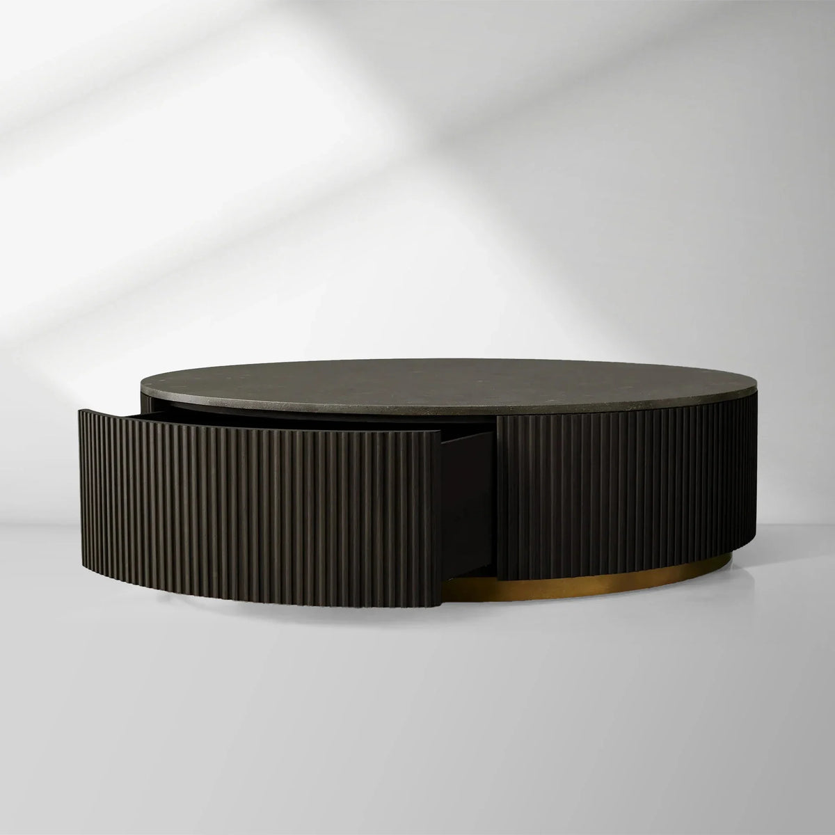 Finnley Round Storage Coffee Table Living Room Stone Center Tea Table