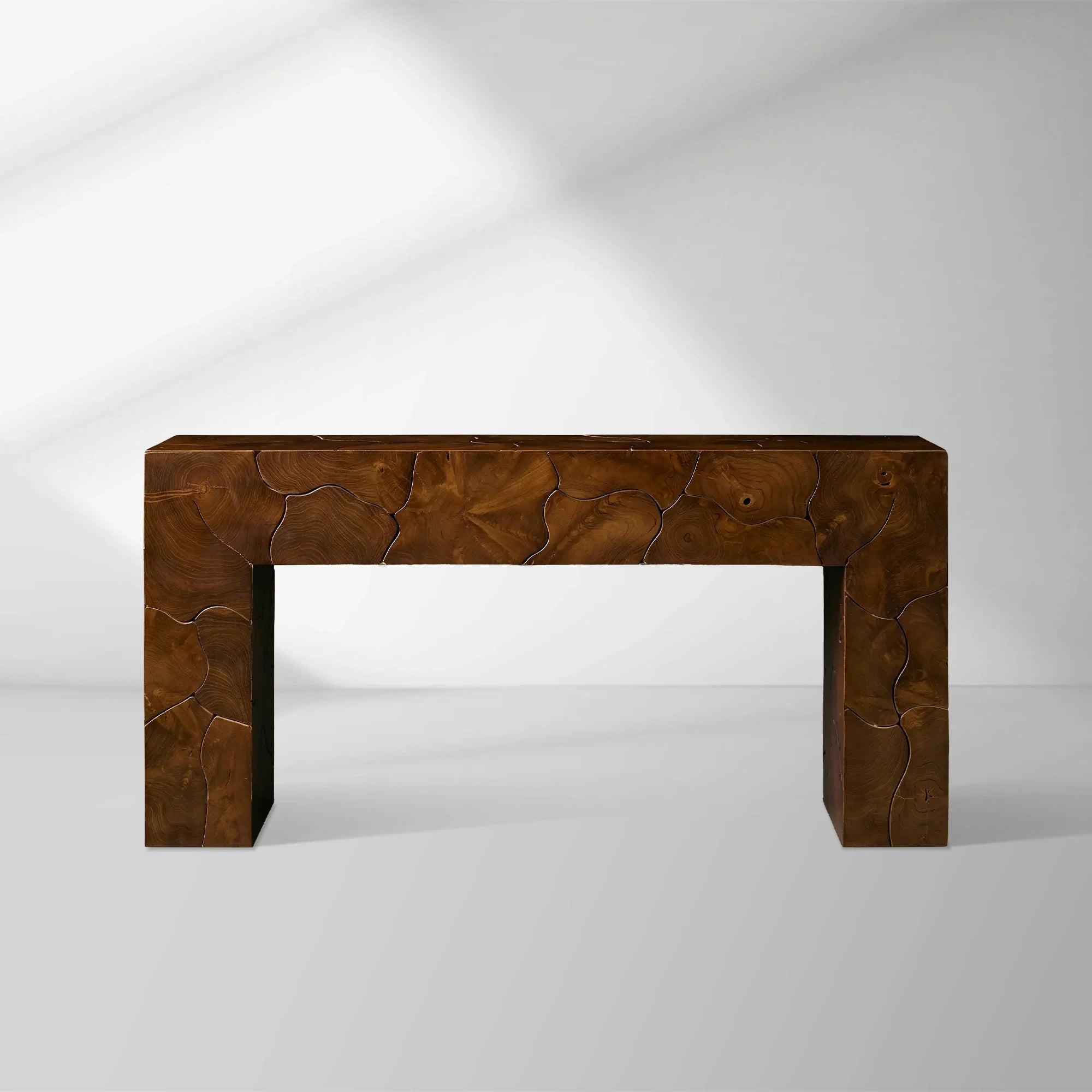 Kalmar Teak Entrance Console Table Hand-pieced Wood Hallway Entryway Table