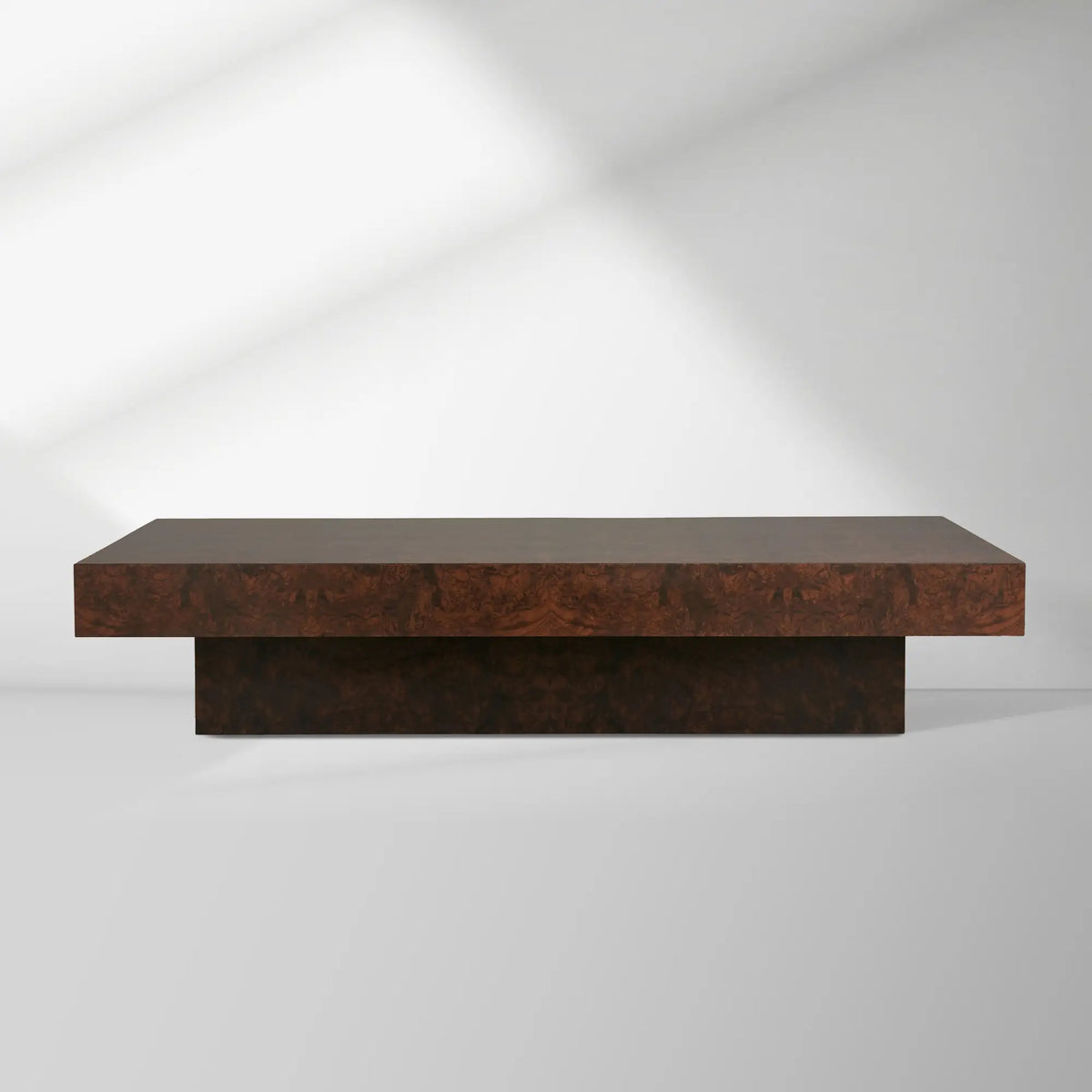 Cinzia Rectangle Burl Coffee Table Plinth-style Base Cocktail Table Wood Sofa Center Tea Table