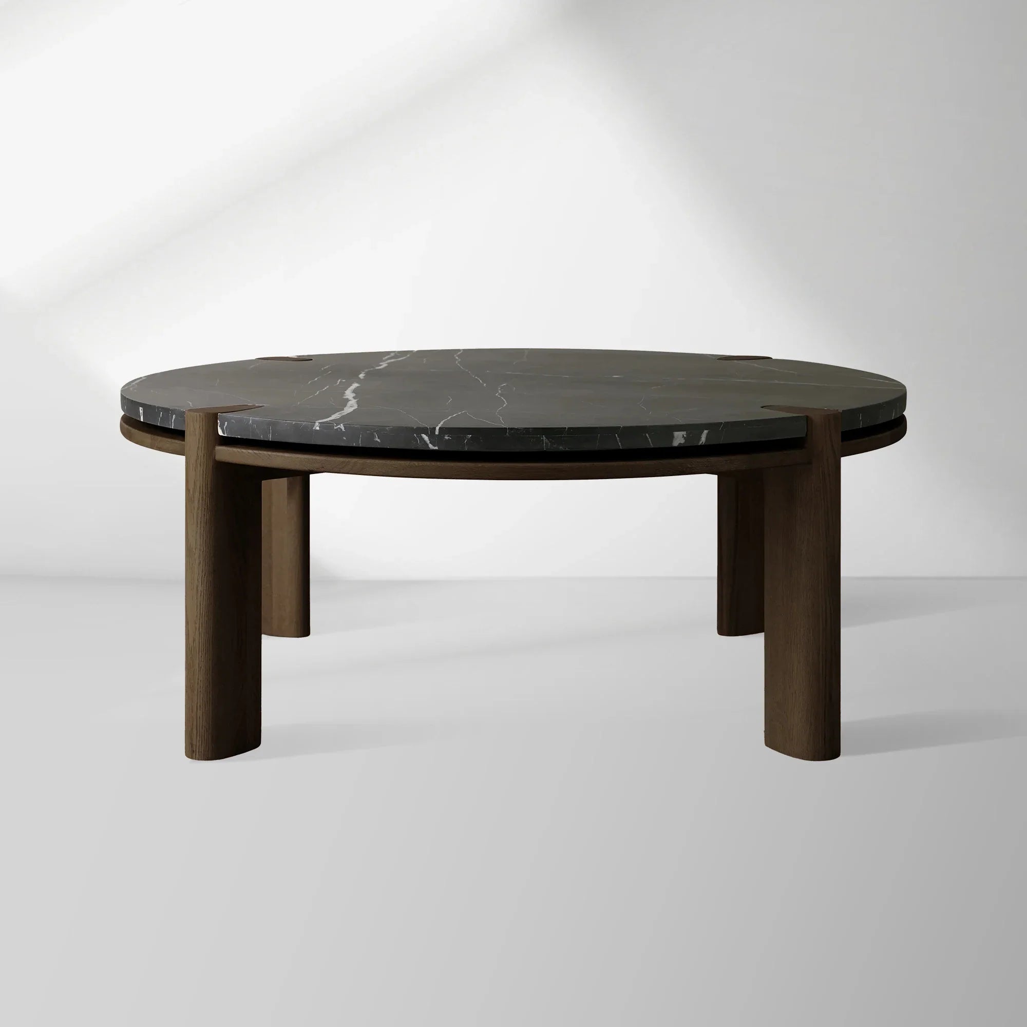 Pyet Round Marble Top Coffee Table Oak Wood Base Cocktail Table Living Room Center Tea Table