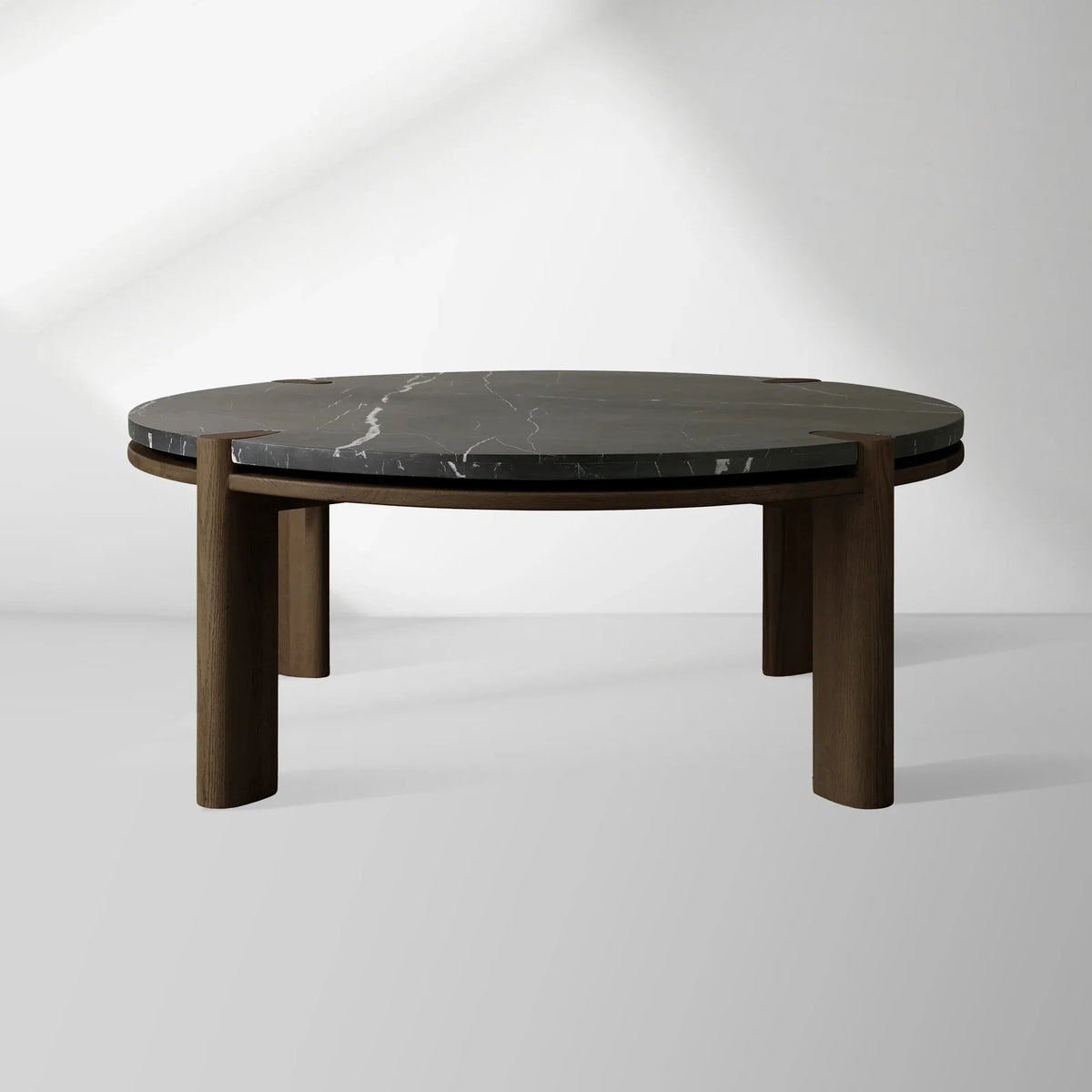 Pyet Round Marble Top Coffee Table Oak Wood Base Cocktail Table Living Room Center Tea Table