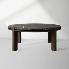 Pyet Round Marble Top Coffee Table Oak Wood Base Cocktail Table Living Room Center Tea Table