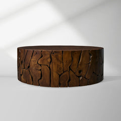 Kalmar Natural Teak Round Coffee Table Hand-Assembled Slices Cocktail Table Unique Living Room Center Tea Table