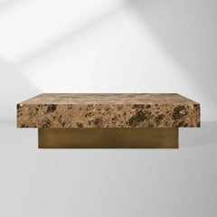 Zelie Emperador Marble Coffee Table Brushed Brass Base Cocktail Table Living Room Luxury Center Tea Table