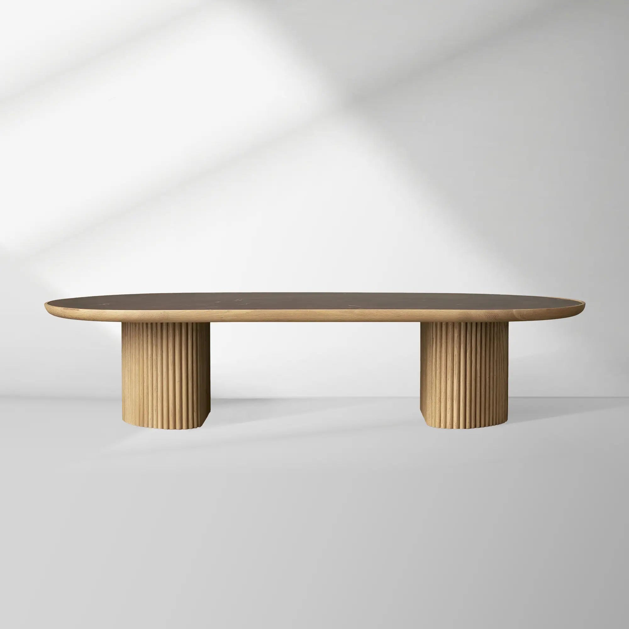 Astor Marble Top Coffee Table Oval Cocktail Table Wood Base Sofa Center Tea Table