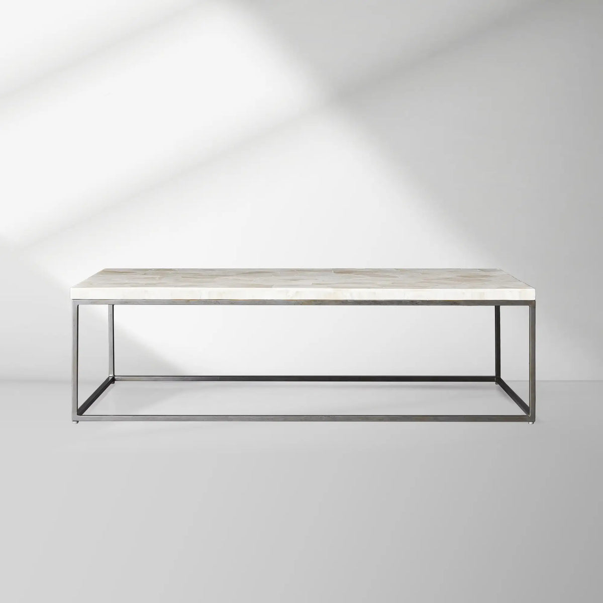 Arielle Rectangle Coffee Table Fossilized Clamshell Top Cocktail Table Iron Base Sofa Center Tea Table