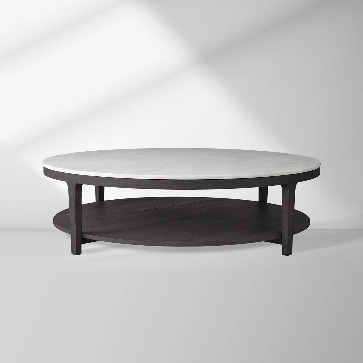 Danny Round Marble Top Coffee Table Oak Wood Base Cocktail Table Living Room Center Tea Table