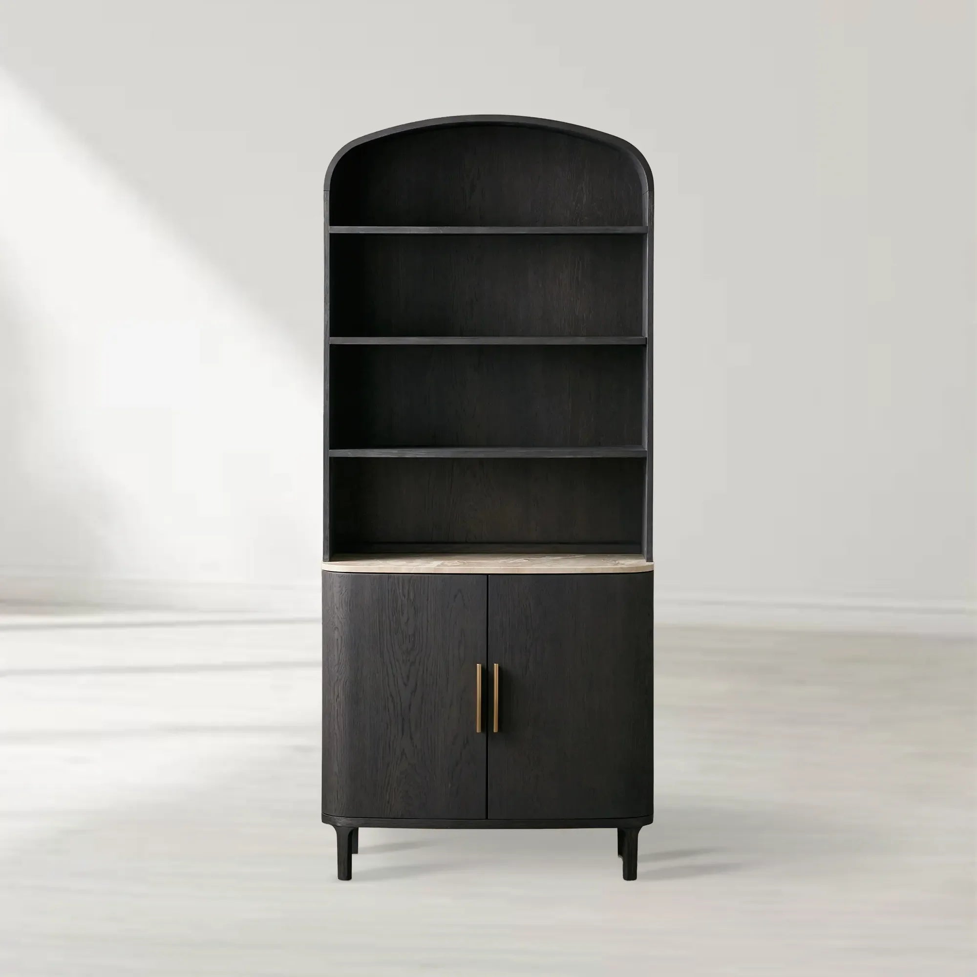 Danny Wood Tall Display Hutch With Marble Top Oak Sideboard buffet Storage Table Kitchen Pantry Cabinet