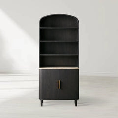 Danny Wood Tall Display Hutch With Marble Top Oak Sideboard buffet Storage Table Kitchen Pantry Cabinet