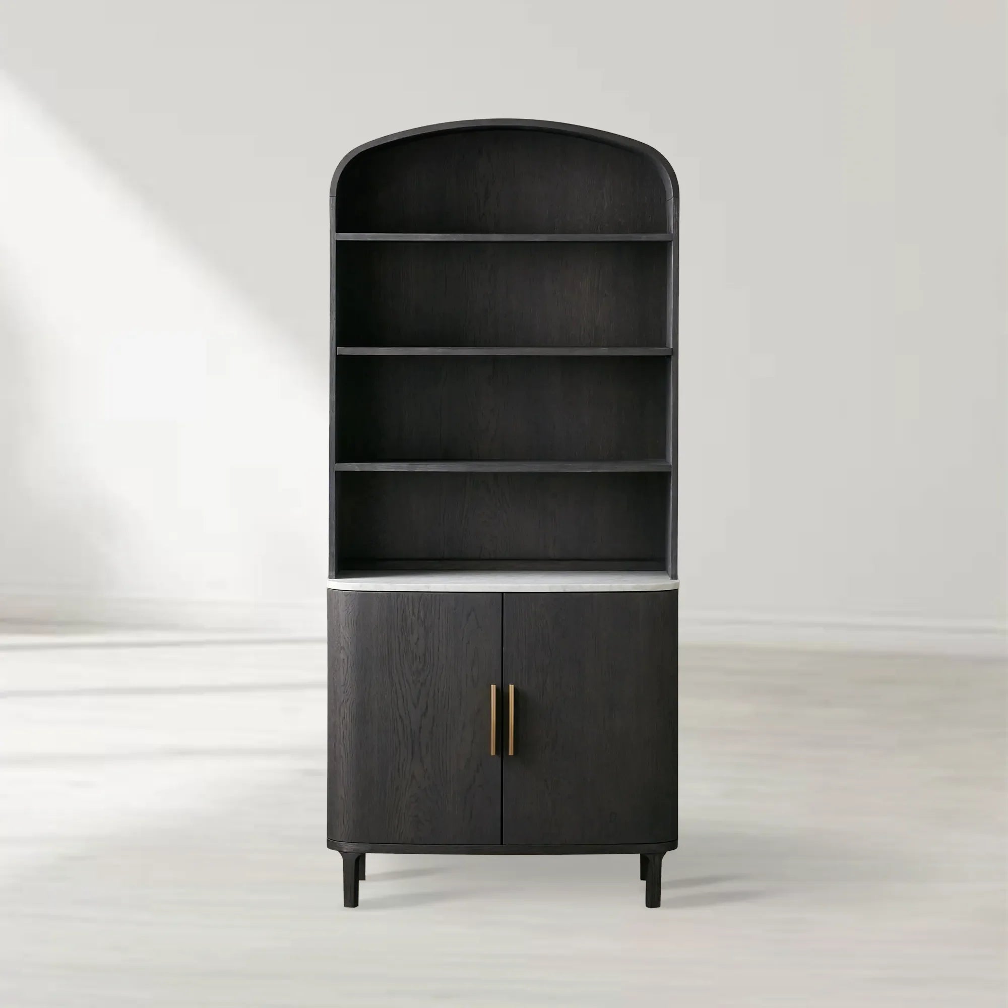 Danny Wood Tall Display Hutch With Marble Top Oak Sideboard buffet Storage Table Kitchen Pantry Cabinet