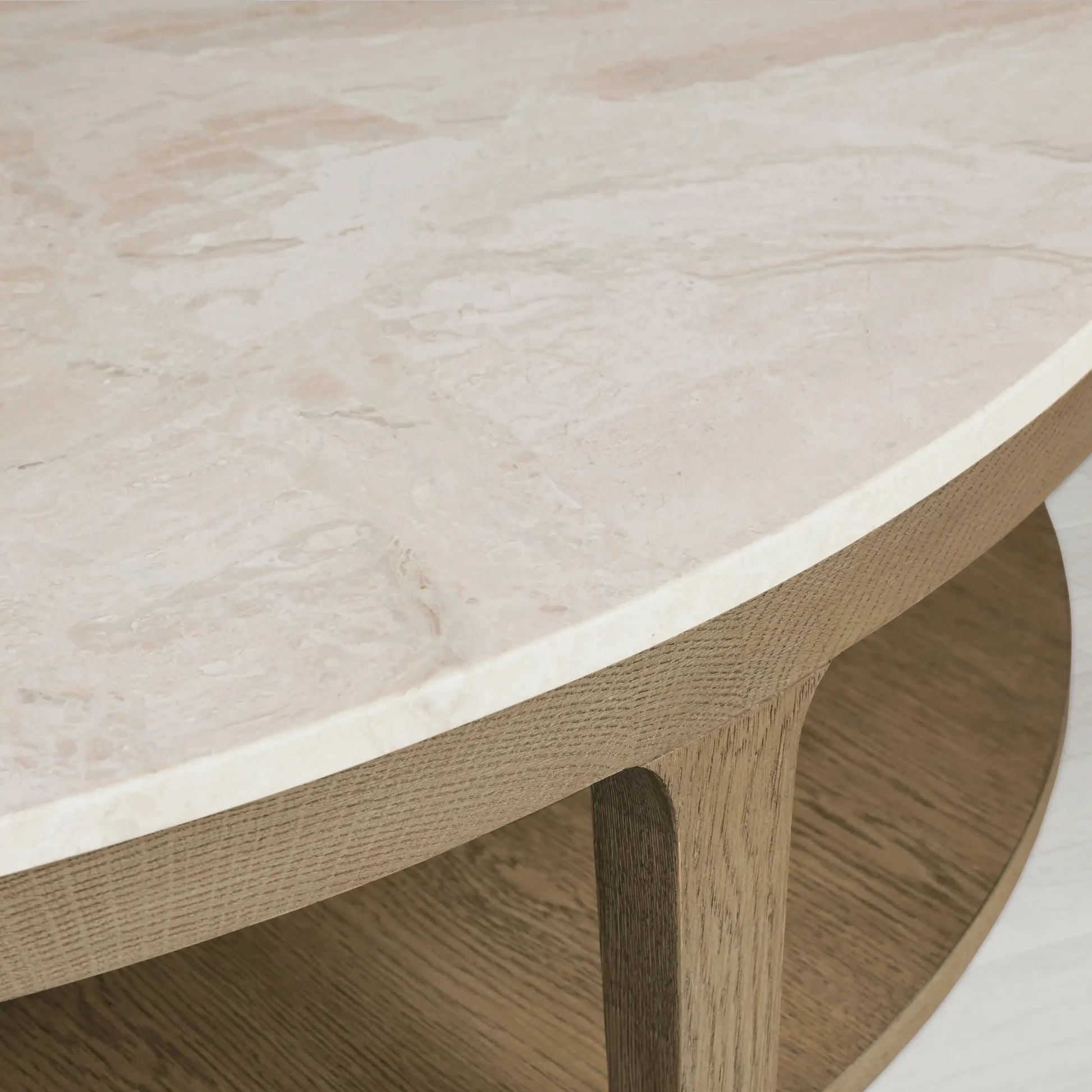 Danny Round Marble Top Coffee Table Oak Wood Base Cocktail Table Living Room Center Tea Table