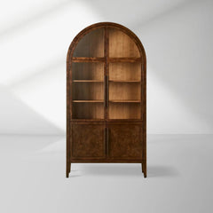 Hattie Burl Glass Cabinet Tall display Case Wood Storage Cabinets