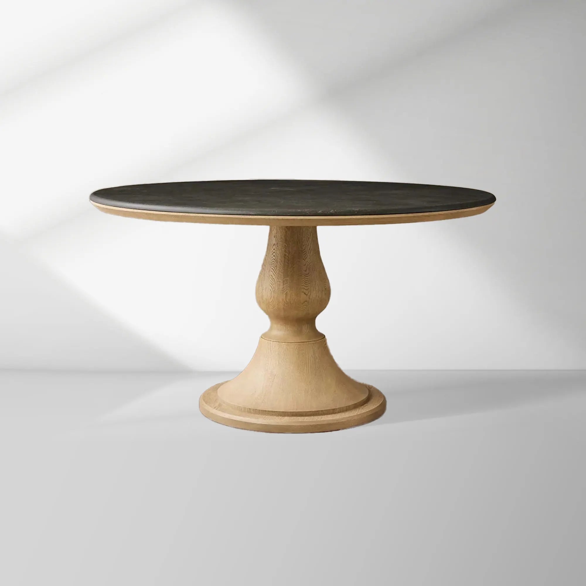 Amelia Marble Top Dining Table with Wood Curved Base Natural Stone Dining Table