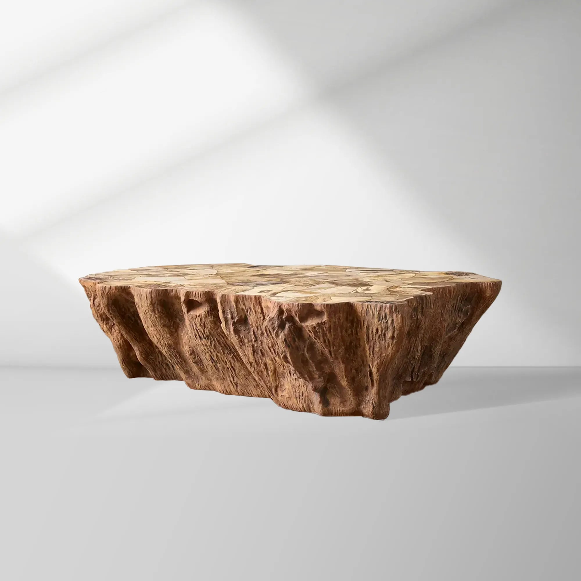 Clayhill Irregular Shape Coffee Table Petrified Wood Cocktail Table Unique Sofa Center Tea Table