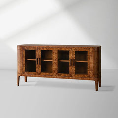 Mogadore Mappa Burl Sideboard Wood Buffet Table Living Room Entryways Glass Doors TV Cabinet