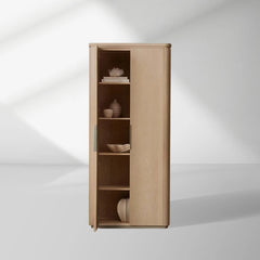 Caden Wood Door Tall Storage Cabinet Walnut Curio Display Cabinet dining Entryway China Cabinet