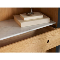 Linley Oak Wood Tall Display Cabinet Glass Door Bookcase with Drawers