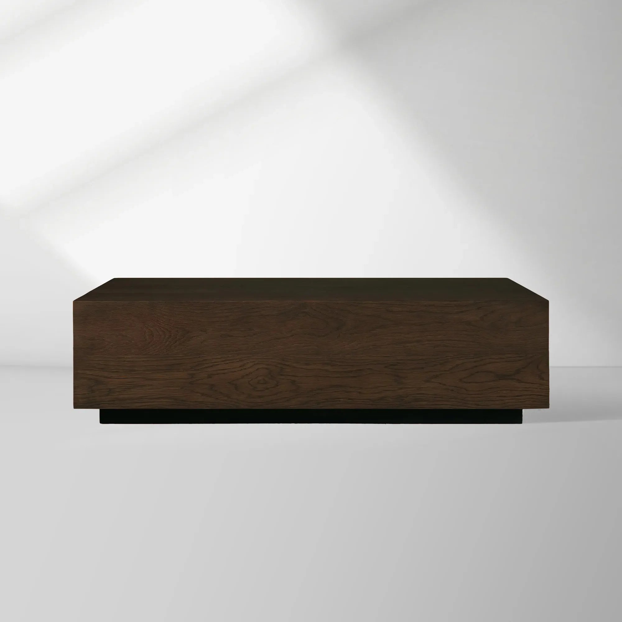 Sullivan Rectangular Oak Coffee Table Black Plinth Base Cocktail Table Wood Living Room Center Tea Table