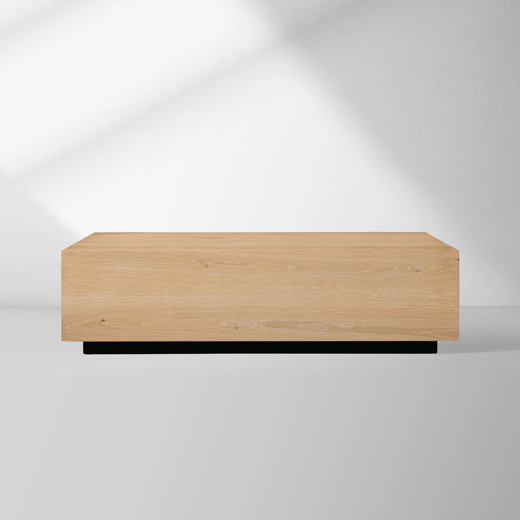 Sullivan Rectangular Oak Coffee Table Black Plinth Base Cocktail Table Wood Living Room Center Tea Table