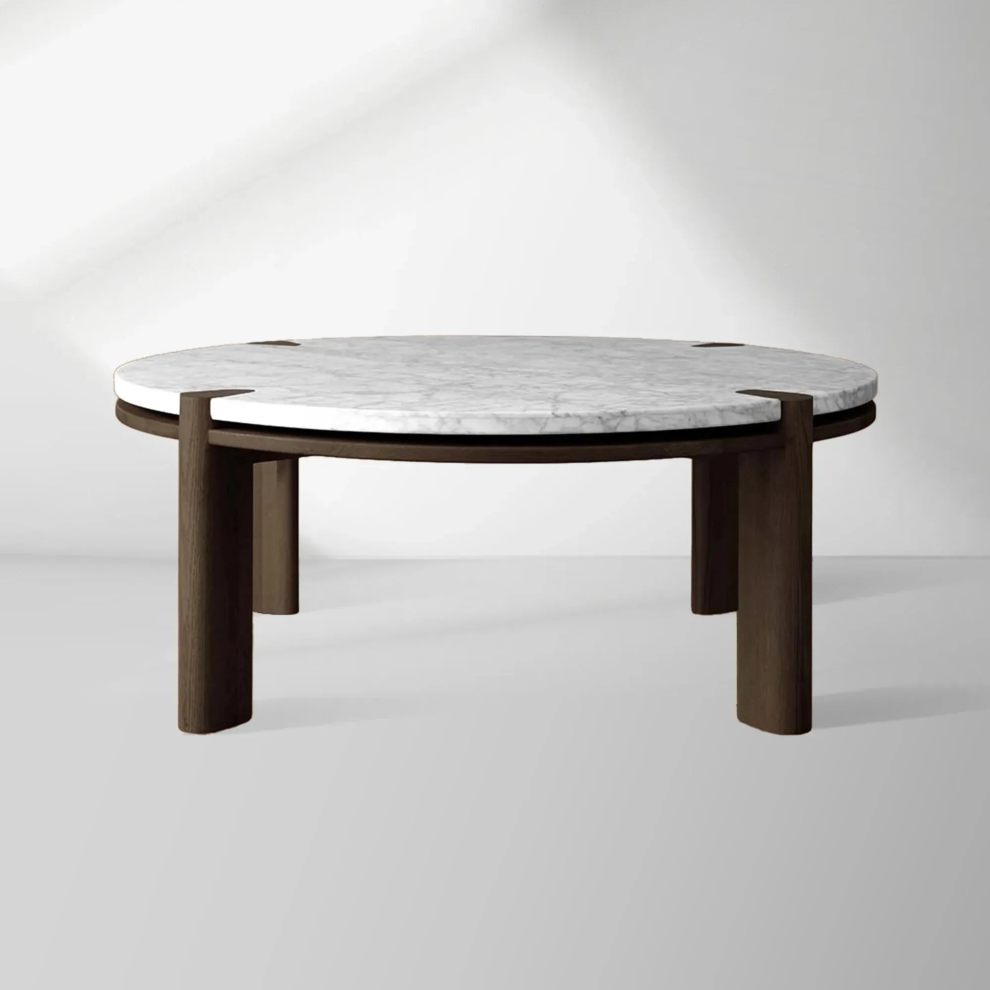 Pyet Round Marble Top Coffee Table Oak Wood Base Cocktail Table Living Room Center Tea Table