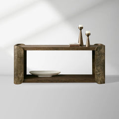 Alvaro Primavera Wood Entryway Console Table Oxidized Aluminum Hallway Entrance Table