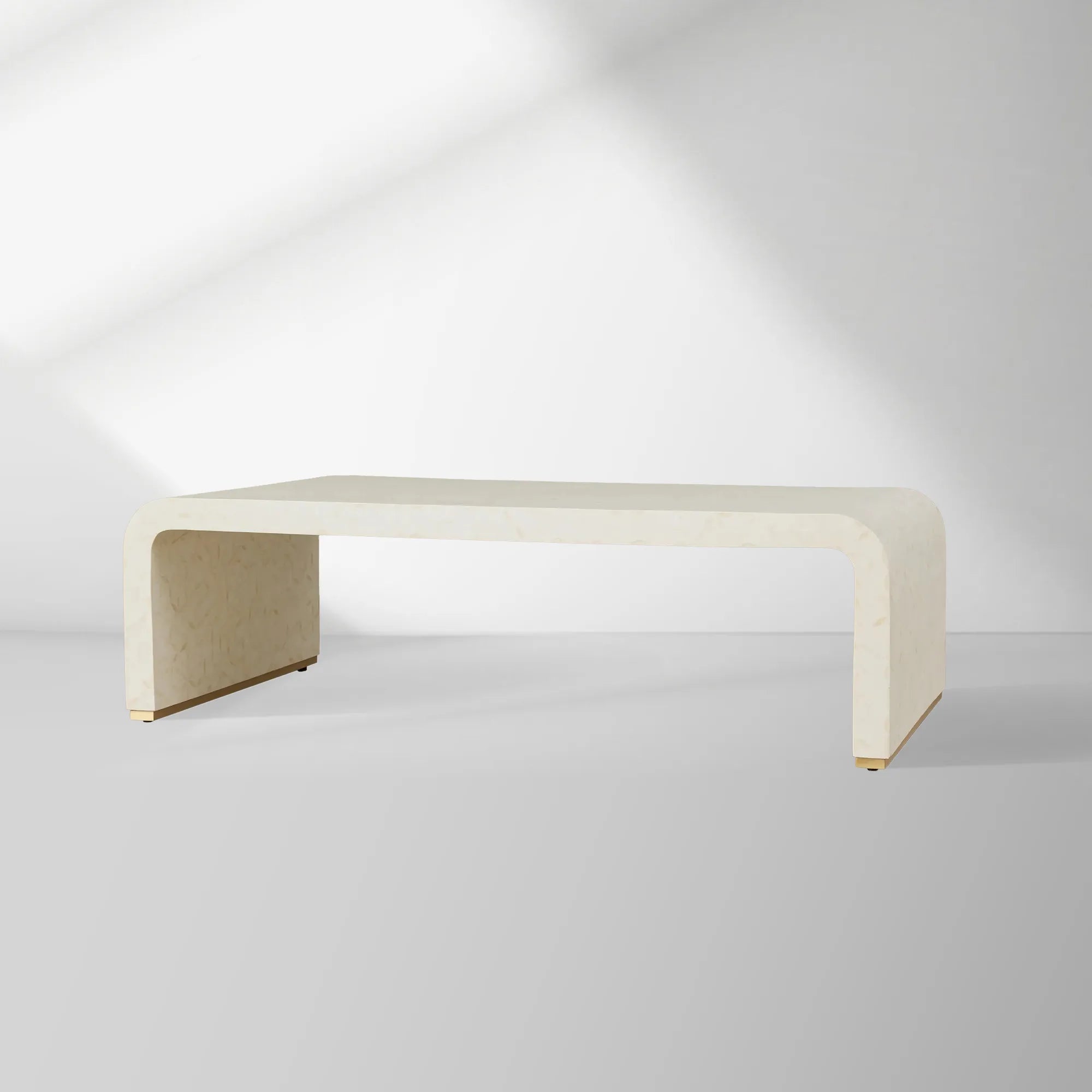 Visola Latticework Coffee Table Camel Bone Cocktail Table Living Room Center Tea Table with Brass Plinth