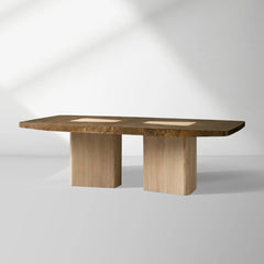 Marea Guanacaste Wood Rectangle Dining Table in Oxidized Aluminum