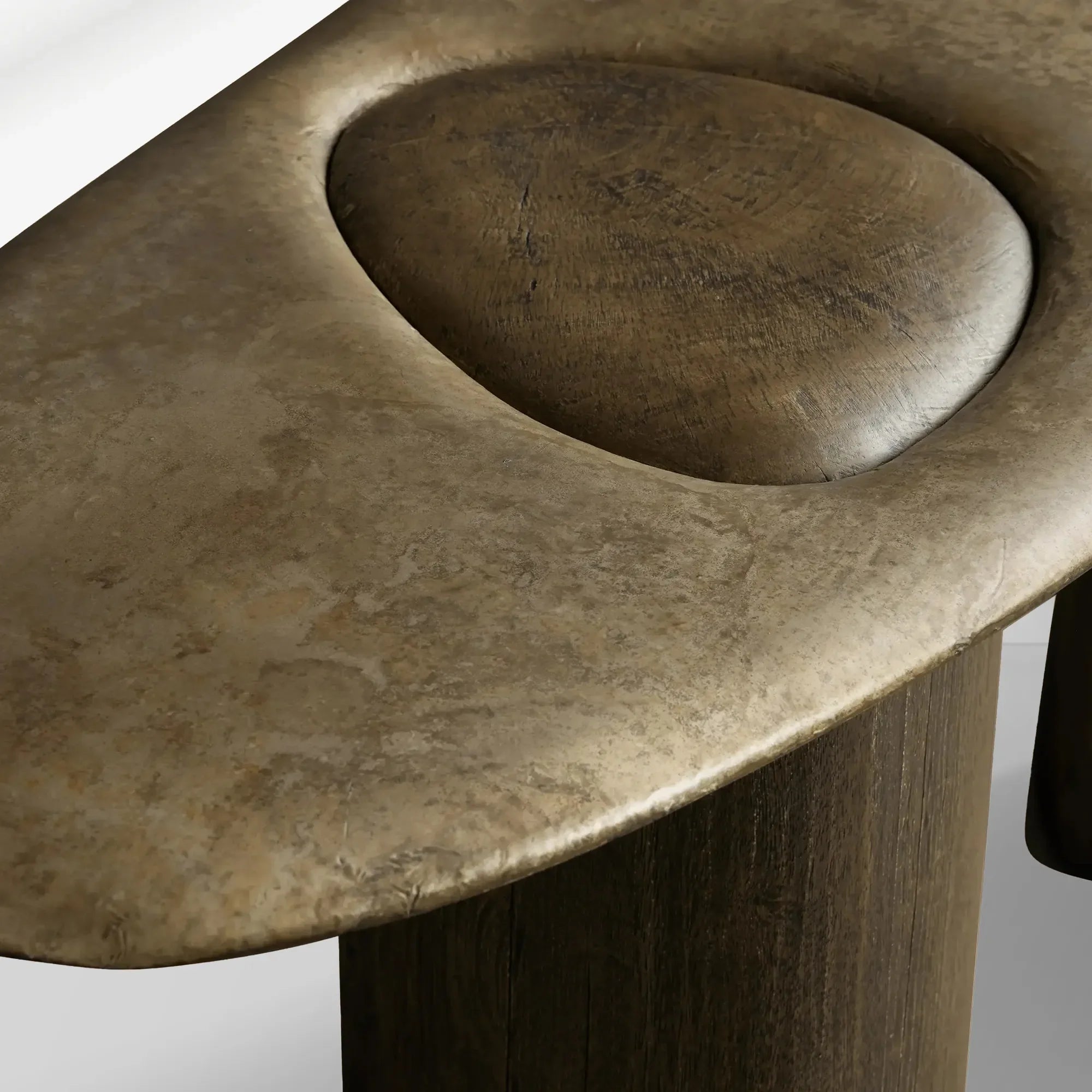 Sucurro Spalted Primavera Wood Console Entryways Table Oxidized Aluminum Top Entrance Wallway Table