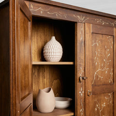 Stefania Poplar Wood Kitchen Cabinet Canaletto Sideboard Buffet Floral Motif Living Room Entryways Tall Cabinet