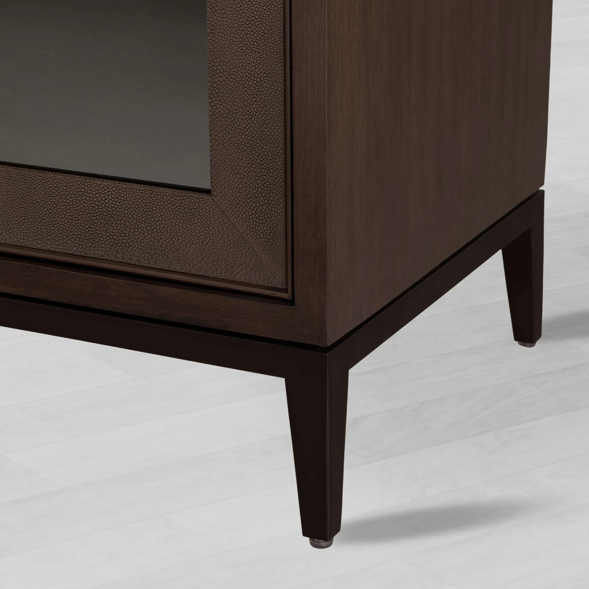Malone leather Panels Sideboard Glass Doors Buffet Table Oak Wood Living Room Entryways Cabinet