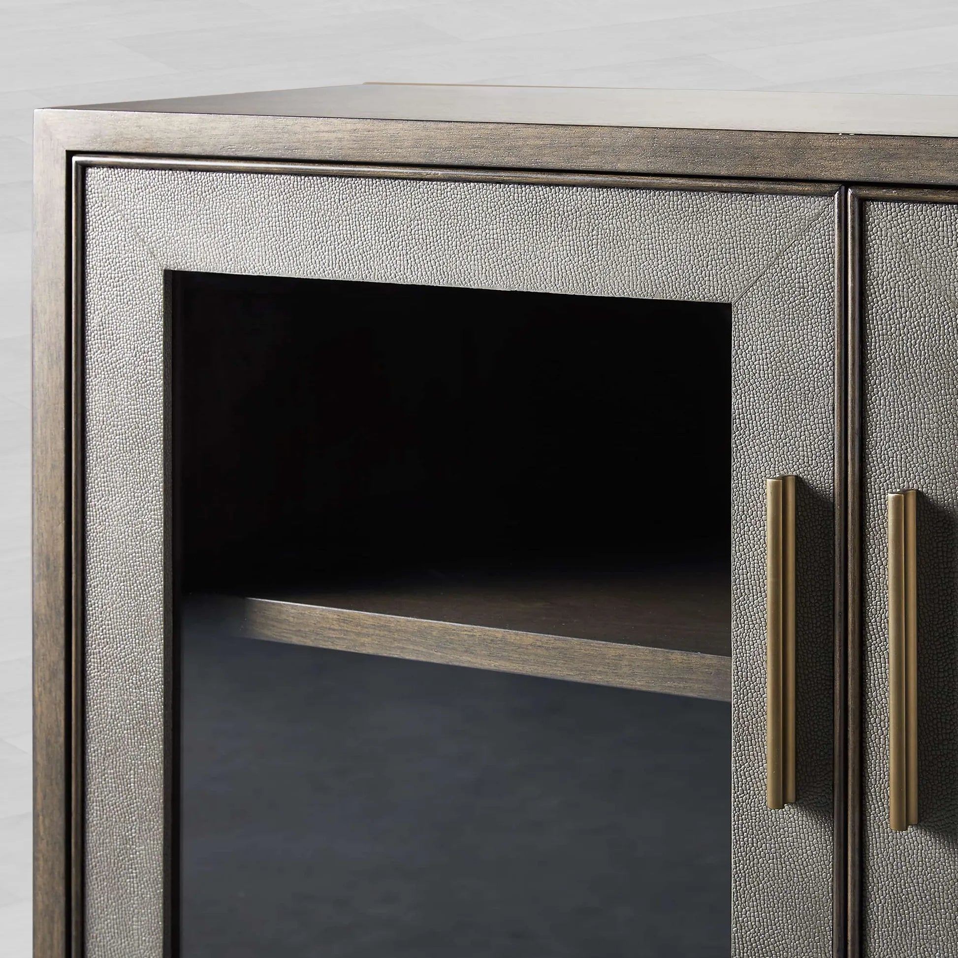 Malone leather Panels Sideboard Glass Doors Buffet Table Oak Wood Living Room Entryways Cabinet