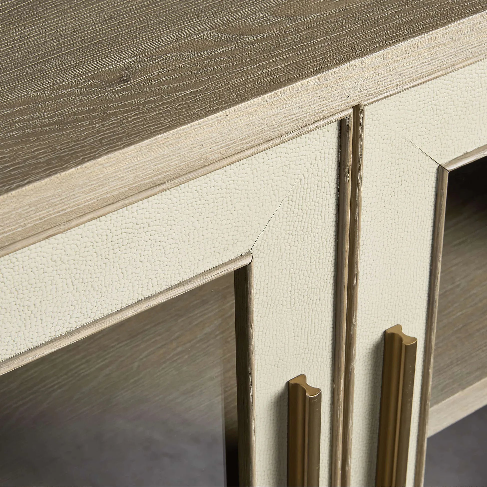 Malone leather Panels Sideboard Glass Doors Buffet Table Oak Wood Living Room Entryways Cabinet