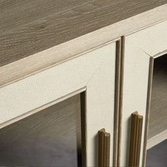 Malone leather Panels Sideboard Glass Doors Buffet Table Oak Wood Living Room Entryways Cabinet