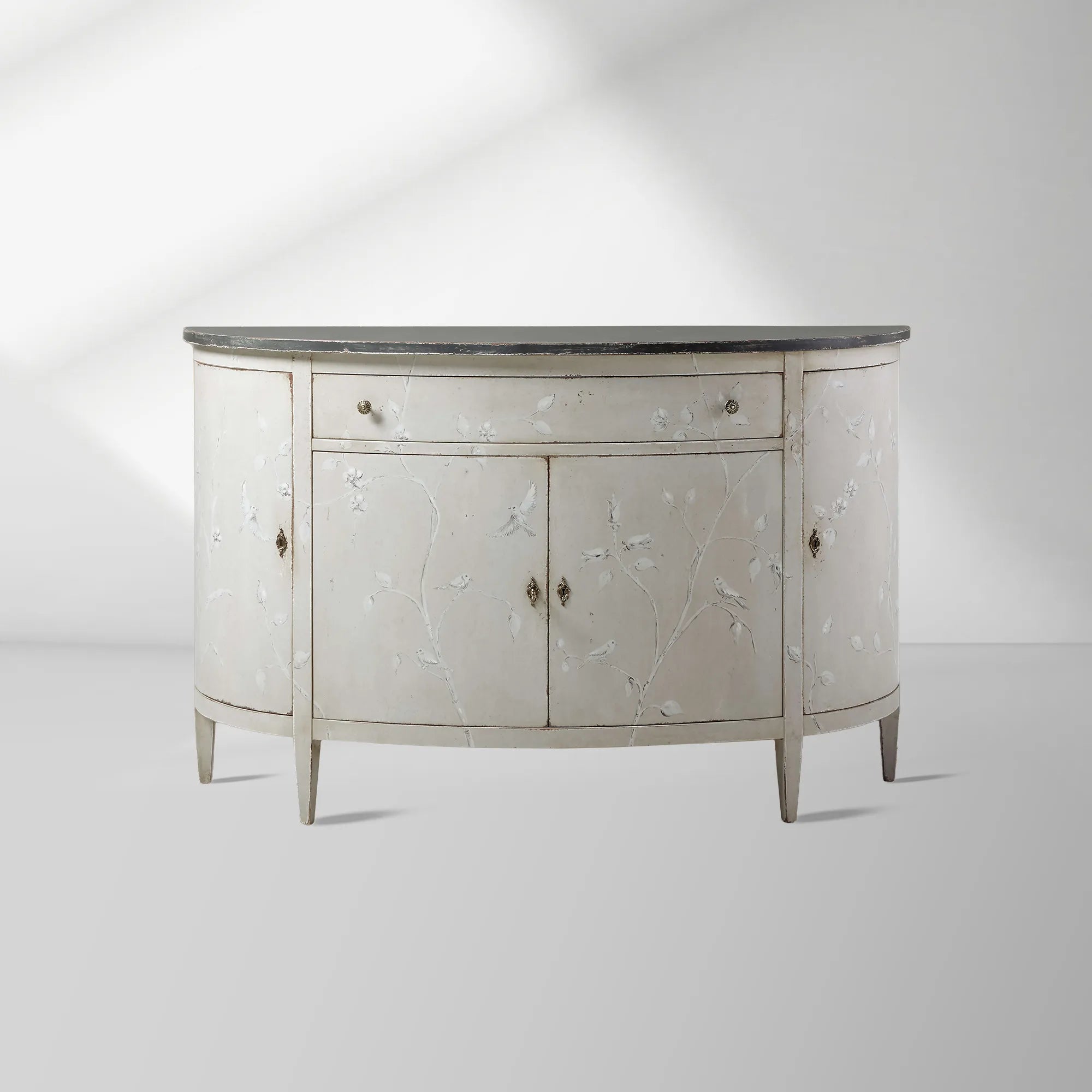Sofia Bell'Arte Demilune Buffet Cabinet Bird Motif Sideboard Wood Living Room Entryways Cabinet