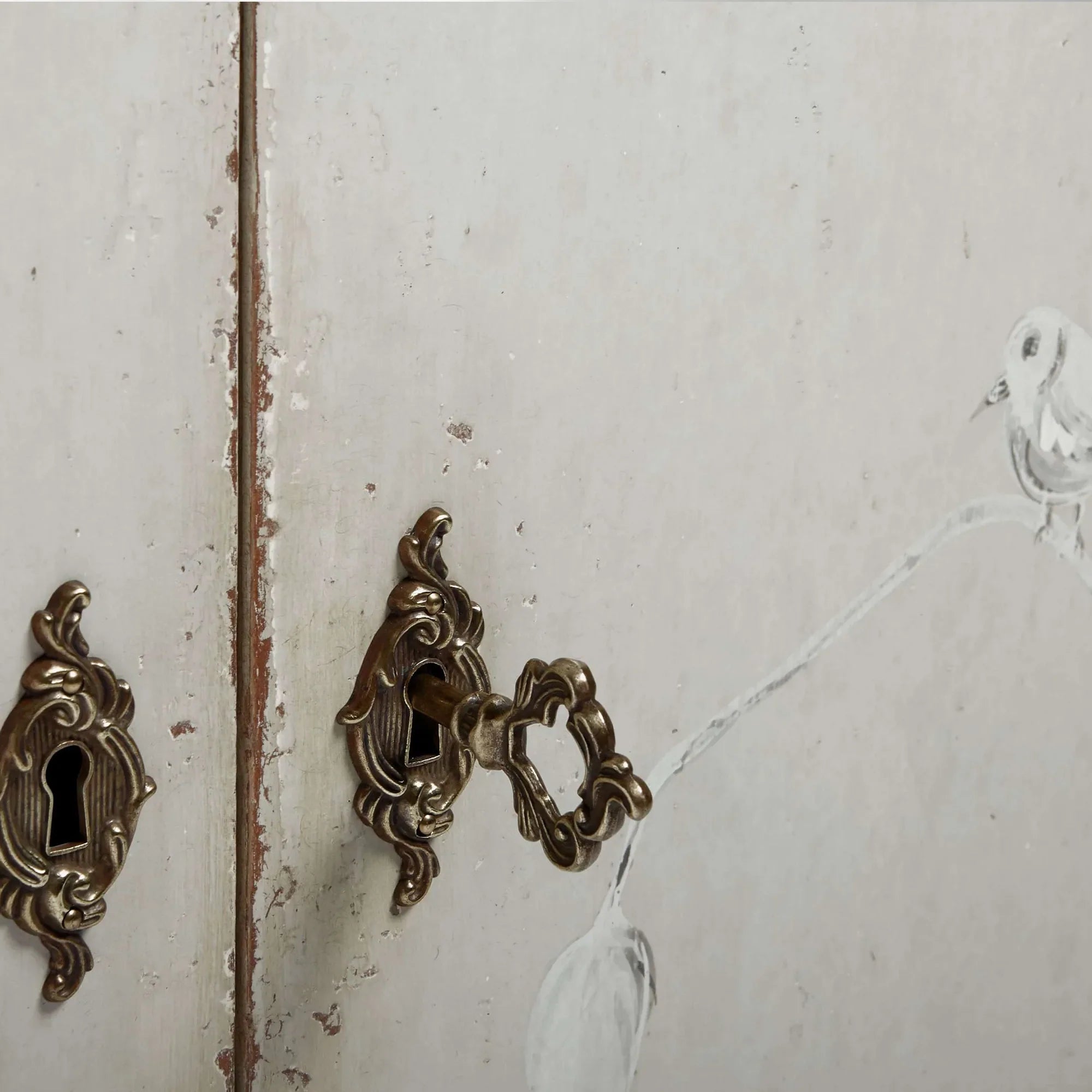 Sofia Bell'Arte Demilune Buffet Cabinet Bird Motif Sideboard Wood Living Room Entryways Cabinet