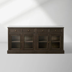 Kensington Marble Top Sideboard Wood Buffet Storage Entryways Side Cabinet With Glass Doors