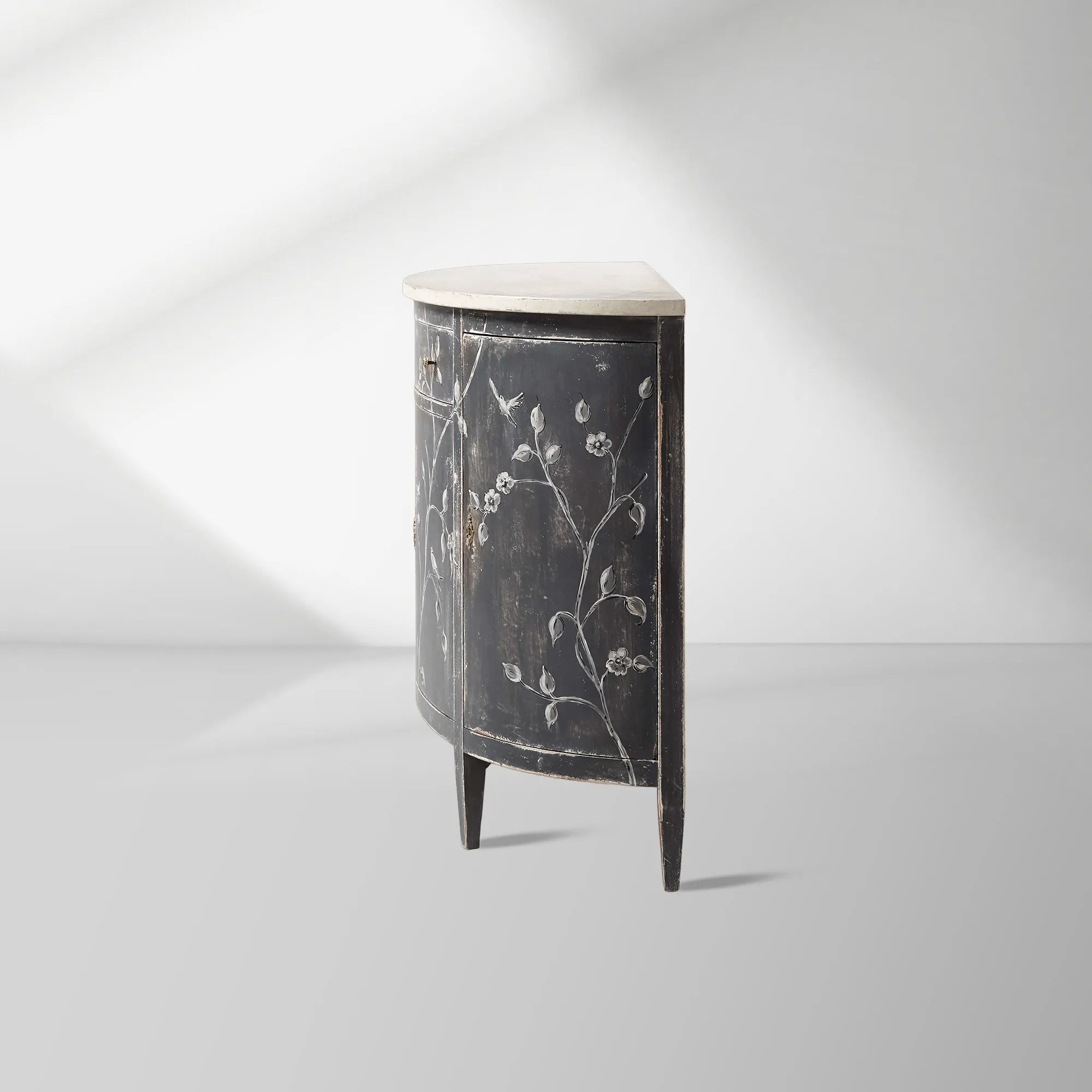 Sofia Bell'Arte Demilune Buffet Cabinet Bird Motif Sideboard Wood Living Room Entryways Cabinet