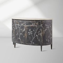 Sofia Bell'Arte Demilune Buffet Cabinet Bird Motif Sideboard Wood Living Room Entryways Cabinet