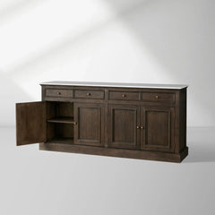 Kensington Marble Top Sideboard Pine Buffet Storage Cabinet Wood Living Room Cabinet