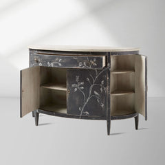 Sofia Bell'Arte Demilune Buffet Cabinet Bird Motif Sideboard Wood Living Room Entryways Cabinet